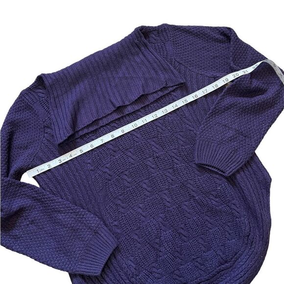 ALIA Petite Purple Cable Knit Cowl Neck Long Sleeve Scoop Bottom Sweater SP - Picture 6 of 8